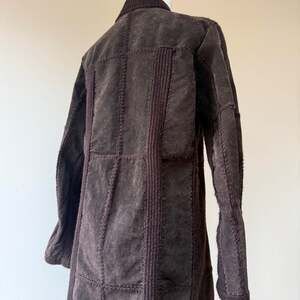 Vintage Brown Patchwork Suede Leather and Crochet Knit Cardigan Jacket